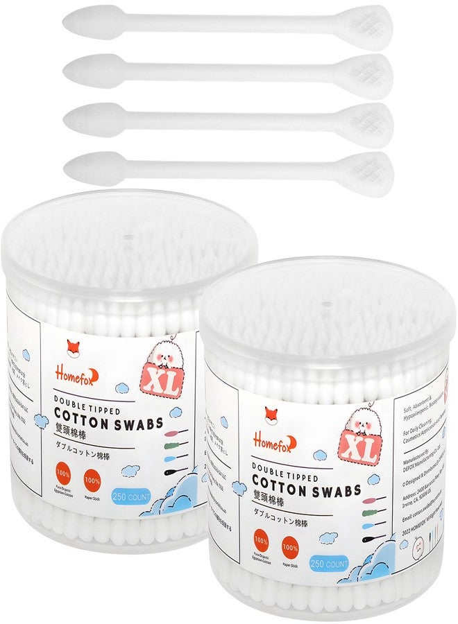 HOMEFOX Cotton Swabs Flattened Pointed - 500 Count Organic XL Cotton Bud Double Side Tight Firm Wounded Precision Extra Large Cotton Tips Applicator Blender Paper Stick Flatten & Pointy, White - Image 1